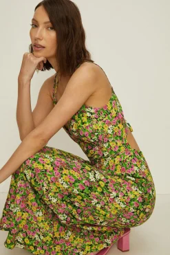 Online Oasis Ditsy Printed Tie Back Strappy Jumpsuit Green
