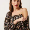 Online Oasis Ditsy Satin Twill Tie Front Top Black