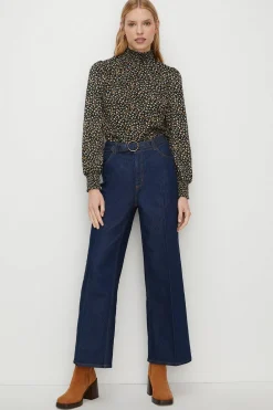 Hot Oasis Ditsy Shirred High Neck Top Black
