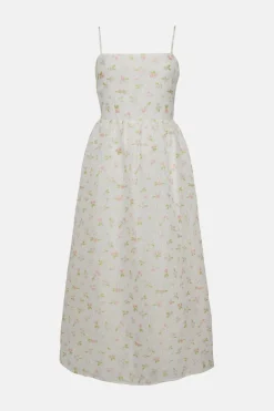 Fashion Oasis Ditsy Textured Bow Back Midi Dress White