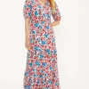 Fashion Oasis Ditsy V Neck Shirred Midi Dress Multi