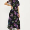 Discount Oasis Dobby Chiffon Angel Sleeve Dress Floral