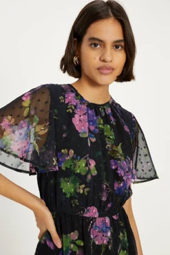 Discount Oasis Dobby Chiffon Angel Sleeve Dress Floral