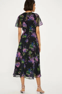 Discount Oasis Dobby Chiffon Angel Sleeve Dress Floral