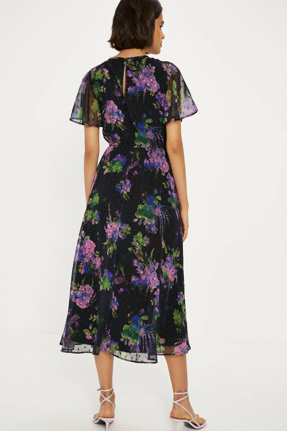 Discount Oasis Dobby Chiffon Angel Sleeve Dress Floral