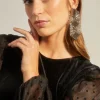Clearance Oasis Dobby Mesh Sleeve Velvet Ruched Mini Dress Black