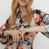 Online Oasis Dobby Satin Floral Button Front Skater Dress Black