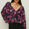 Sale Oasis Dobby Satin Floral Tie Front Top Black