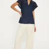 New Oasis Dobby Textured Blouse Navy