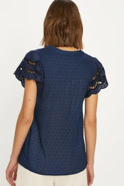 New Oasis Dobby Textured Blouse Navy