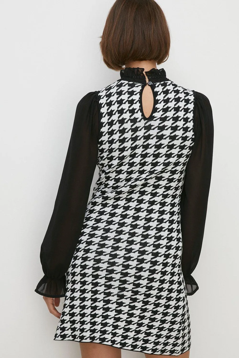 Online Oasis Dogtooth Woven Mix Knitted Mini Dress Mono