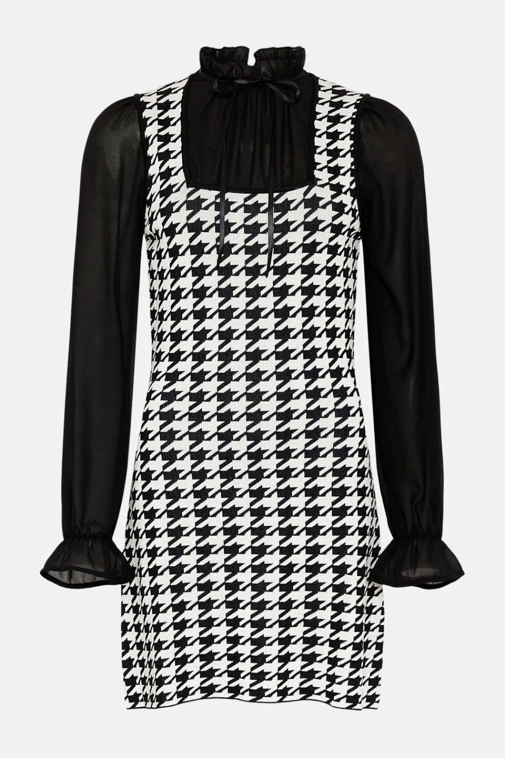 Online Oasis Dogtooth Woven Mix Knitted Mini Dress Mono