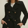 Fashion Oasis Double Breasted Double Crepe Trench Coat Black