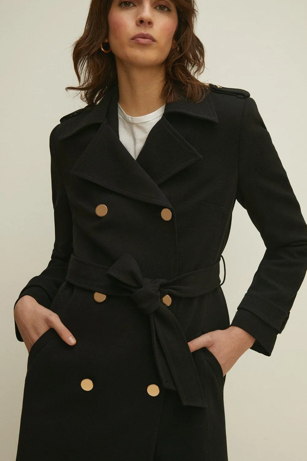 Fashion Oasis Double Breasted Double Crepe Trench Coat Black
