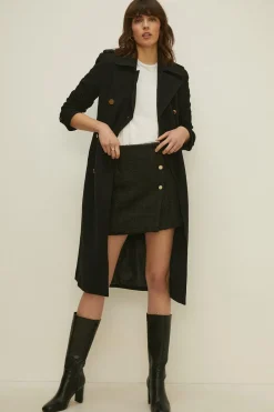 Fashion Oasis Double Breasted Double Crepe Trench Coat Black