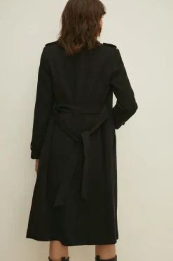 Fashion Oasis Double Breasted Double Crepe Trench Coat Black