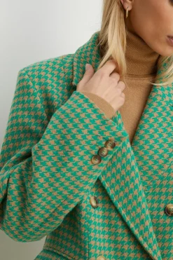 Clearance Oasis Double Breasted Houndstooth Check Coat Green