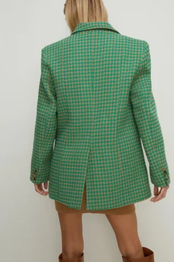 Clearance Oasis Double Breasted Houndstooth Check Coat Green