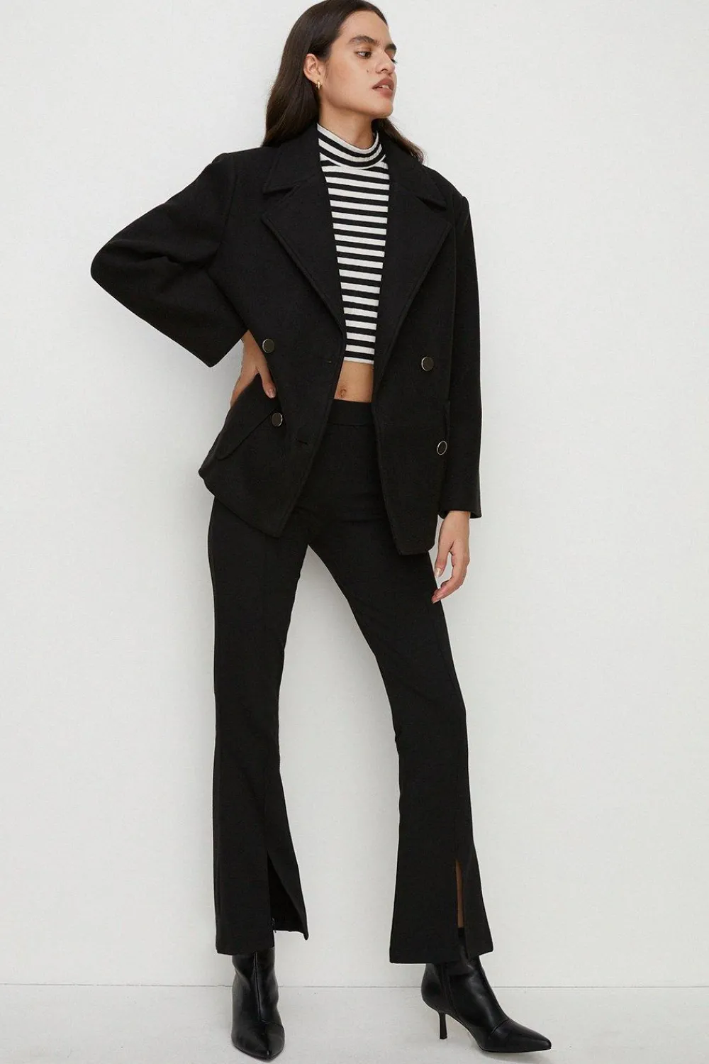 Sale Oasis Double Breasted Pea Coat Black