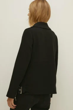 Hot Oasis Double Crepe Biker Coat Black