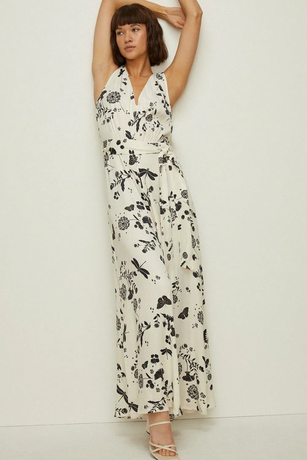 Discount Oasis Dragonfly Print V Neck Satin Jumpsuit Ivory