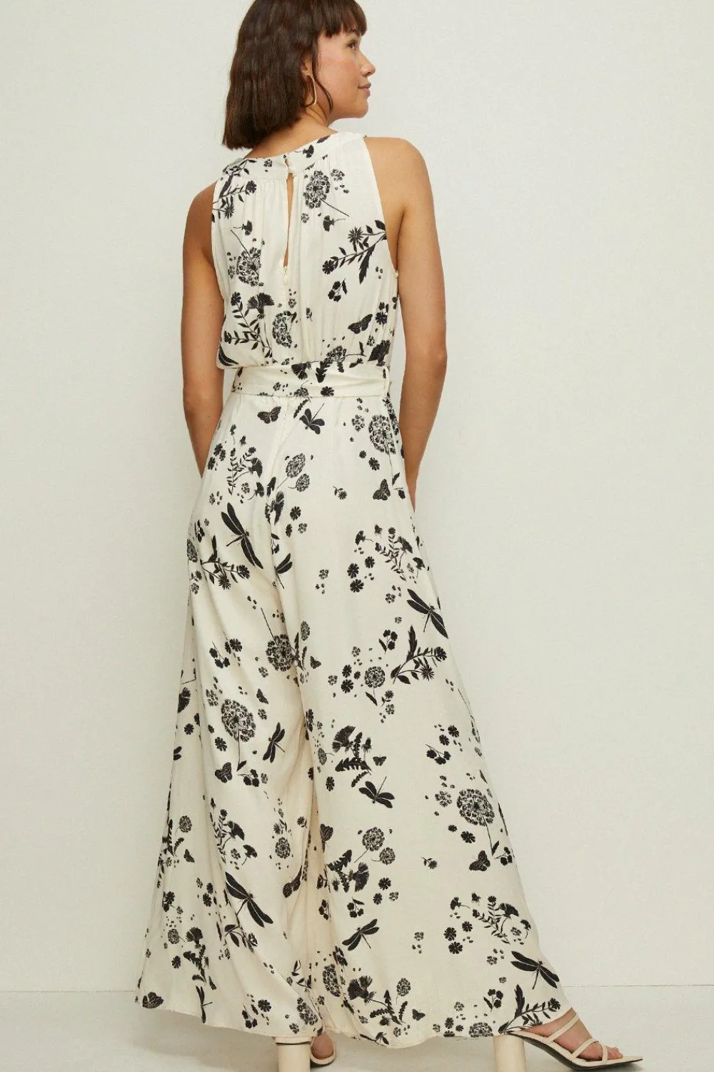 Discount Oasis Dragonfly Print V Neck Satin Jumpsuit Ivory