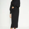 New Oasis Draped Crepe Button Detail Midi Dress Black