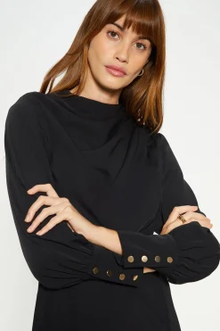 New Oasis Draped Crepe Button Detail Midi Dress Black