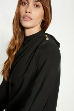 Discount Oasis Draped Crepe Button Detail Blouse Black