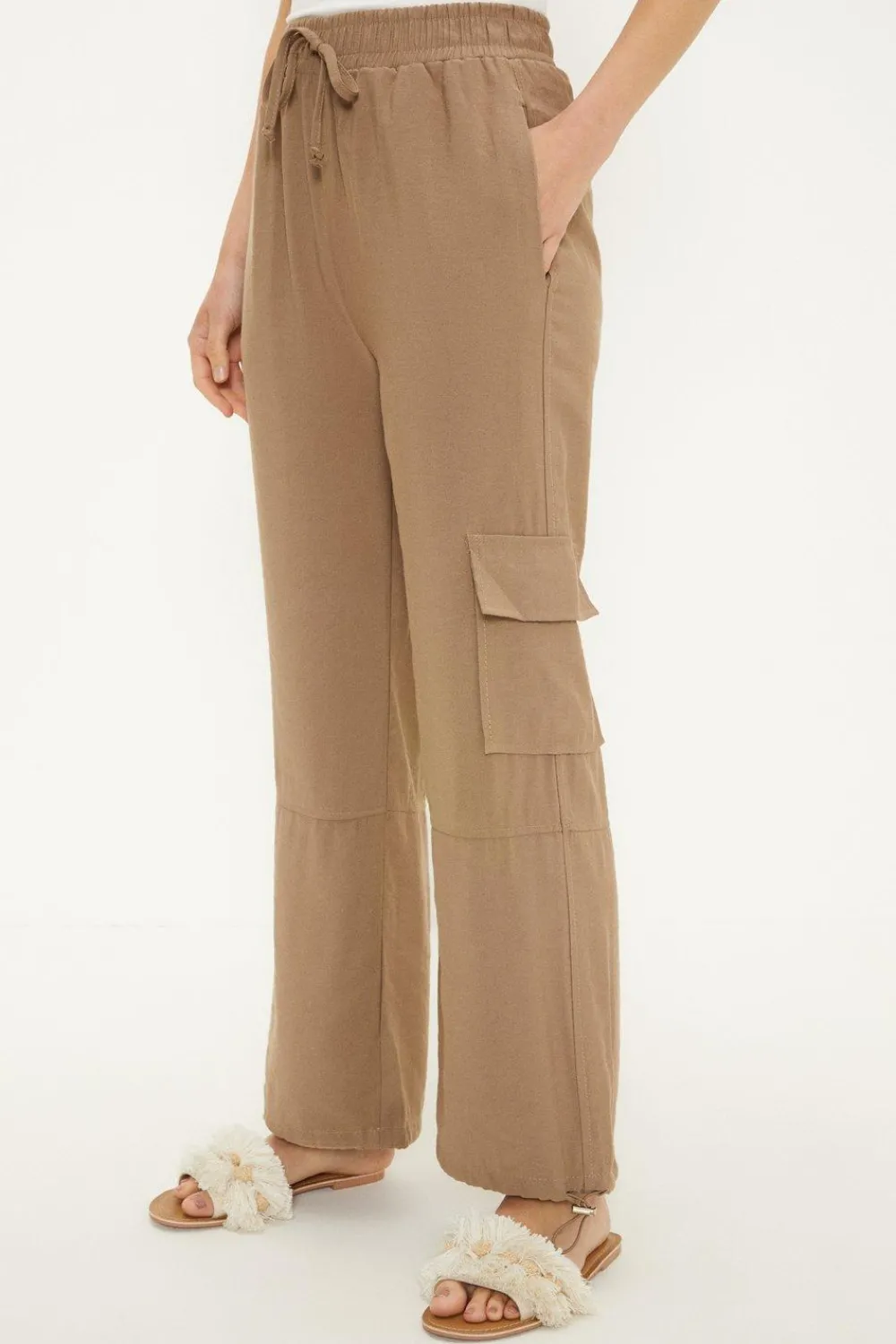 Discount Oasis Drawstring Cargo Trouser Camel