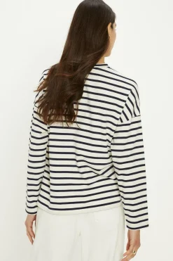 Sale Oasis Drop Shoulder Stripe Long Sleeve Top Navy