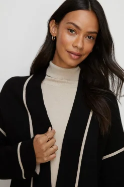 Fashion Oasis Edge To Edge Tipped Coatigan Black