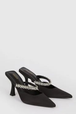 New Oasis Embellished Backless Court Shoes Black
