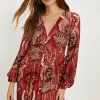 Discount Oasis Embellished Boho Paisley Tie Maxi Dress Red