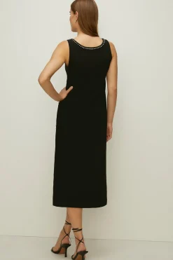 Hot Oasis Embellished Cady Crepe Twist Front Midi Dress Black