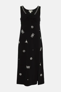 Hot Oasis Embellished Cady Crepe Twist Front Midi Dress Black