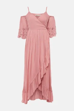 Best Oasis Embellished Cold Shoulder Wrap Midi Dress Blush