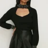 Hot Oasis Embellished Detail Sweetheart Jumper Black