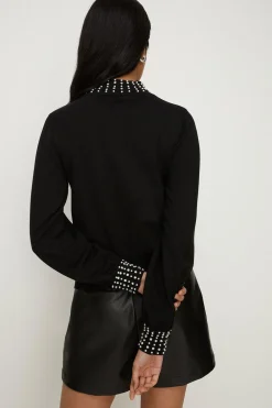 Hot Oasis Embellished Detail Sweetheart Jumper Black