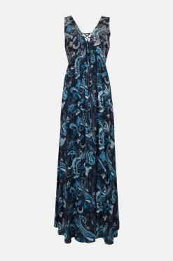 Fashion Oasis Embellished Paisley Lattice Maxi Dress Navy