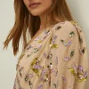 Sale Oasis Embellished Pretty Floral V Neck Maxi Dress Nude