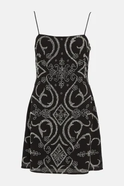 Hot Oasis Embellished Strappy Mini Dress Black