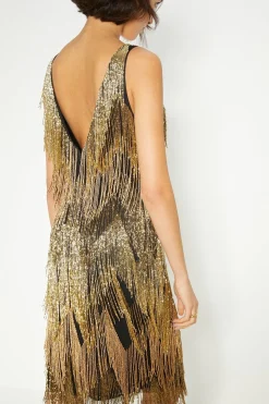 New Oasis Embellished Tassel Fringe Midi Dress Black