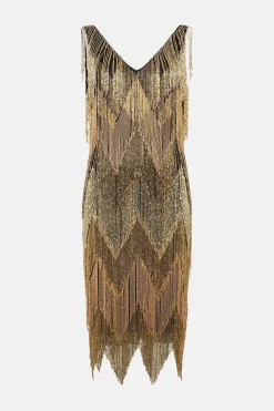 New Oasis Embellished Tassel Fringe Midi Dress Black