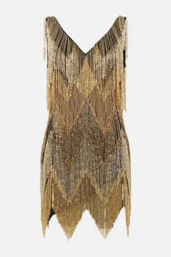Discount Oasis Embellished Tassel Fringe Mini Dress Black
