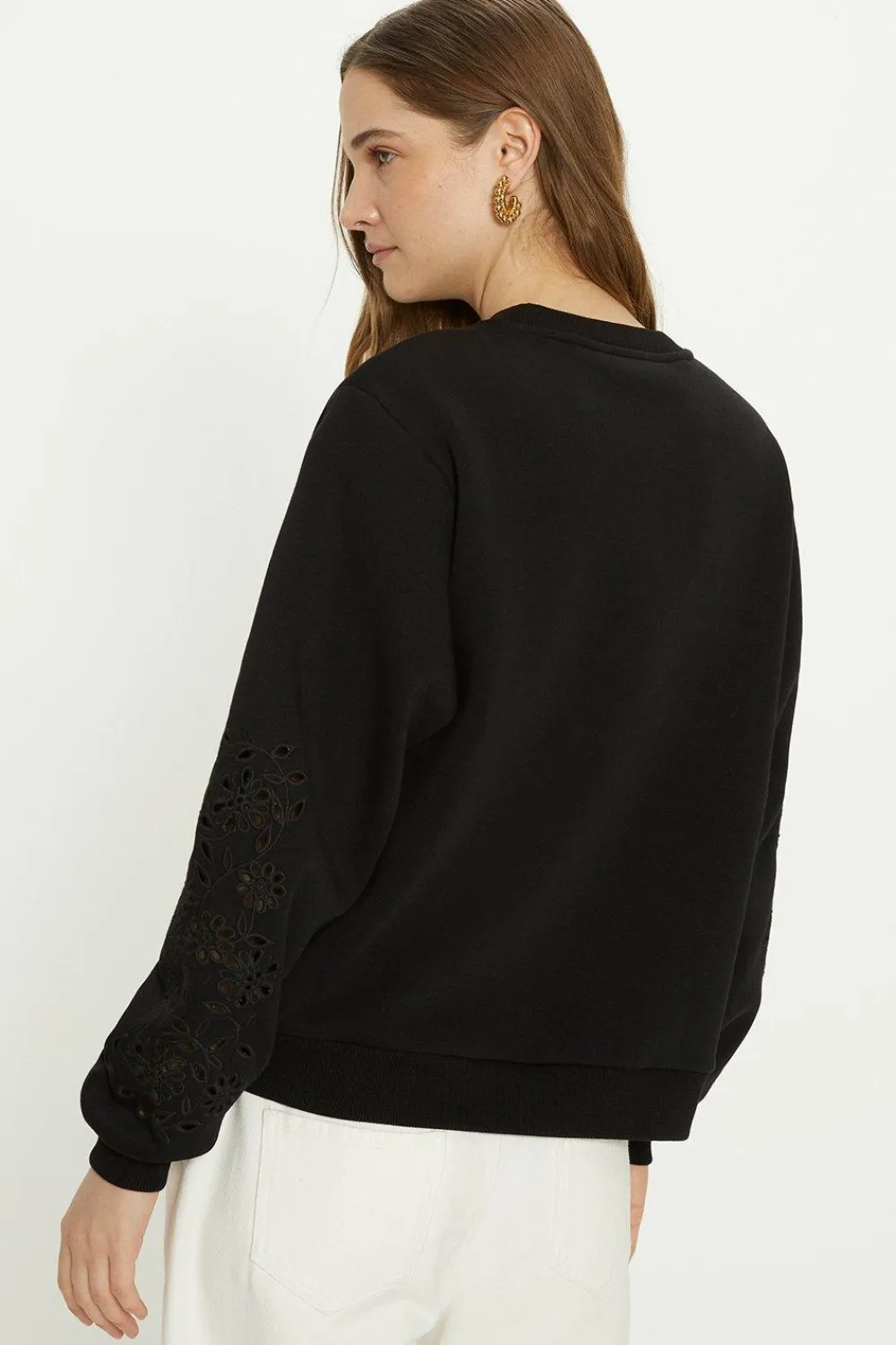 Best Oasis Embroidered Broderie Sleeve Sweatshirt Black