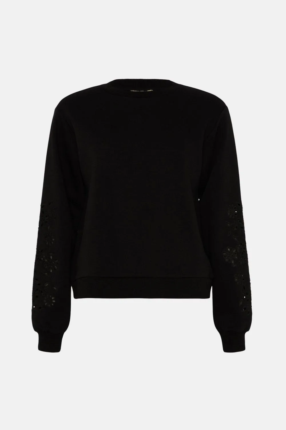 Best Oasis Embroidered Broderie Sleeve Sweatshirt Black