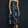 Hot Oasis Embroidered Floral Mesh Strappy Midi Dress Black