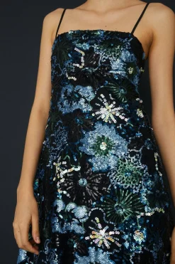 Hot Oasis Embroidered Floral Mesh Strappy Midi Dress Black