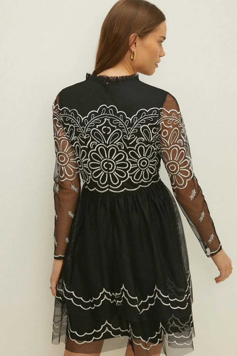 Discount Oasis Embroidered Flower Mesh Mini Dress Black